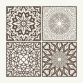 Set of 4 square lace floral vintage designs. Vector illustration Royalty Free Stock Photo
