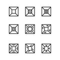 Set of square linear shapes. Geometric figures with different patterns. Collection of linear rectangular icons