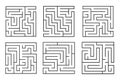 Set of square maze labyrinth game for kids. Labyrinth logic conundrum. One right way to go. Vector flat illustration Royalty Free Stock Photo