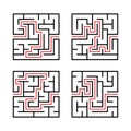 A set of square mazes for children. Simple flat vector illustration isolated on white background. With the answer