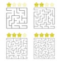 A set of square mazes. Four levels of difficulty. Cute stars. Game for kids. Puzzle for children. One entrances, one exit.