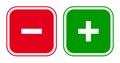 Set of square minus and plus sign icons, buttons. Flat negative and positive symbols on white background. Royalty Free Stock Photo