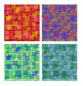 Set of square patterns in different colors, overlapping semitransparent square shapes, seamless vector background collection
