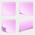 Set of square pink sticky notes