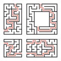 A set of square and rectangular labyrinths with entrance and exit. Simple flat vector illustration isolated on white background. Royalty Free Stock Photo