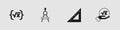 Set Square root of x glyph, Drawing compass, Triangular ruler and icon. Vector Royalty Free Stock Photo