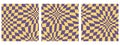 Set of Square 70s Vibes Groovy Checkerboard Patterns. Abstract Grid Backgrounds in a Psychedelic Retro Style in Yellow