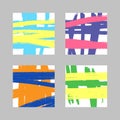 Set of square templates with colour brush strokes. Sketch, grunge, watercolor, paint.