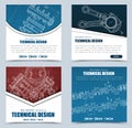 Set square web banners of red, blue and white, and black. Templates technical drawings with buttons and text. Vector illustration. Royalty Free Stock Photo