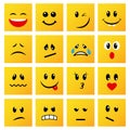 Set of square yellow emoticons and emojis