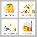 Set of squared banners about wet floor flat style, vector illustration Royalty Free Stock Photo