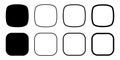 Set of squircles and squares with rounded borders and corners. Simple geometric shapes and frames isolated on white