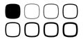 Set of squircles or squares with rounded borders and corners. Simple geometric shapes and frames isolated on white
