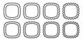 Set of squircles or squares with rounded borders frames with wavy edges. Vignettes for pictures, photos or mirrors