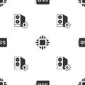 Set SSD card, Processor with CPU and Case of computer on seamless pattern. Vector Royalty Free Stock Photo