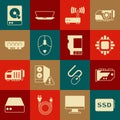 Set SSD card, Video graphic, Processor with CPU, Router and wi-fi signal, Computer mouse, RAM, random access memory Royalty Free Stock Photo