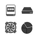 Set of Ssd, Mini pc and Computer fan icons. Vector Royalty Free Stock Photo