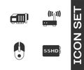 Set SSHD card, Video graphic, Computer mouse and Router and wi-fi signal icon. Vector