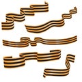 Set of St. George black and orange striped curved Ribbon or banner. Symbol ribbons of great patriotic war. Victory day