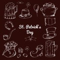 Set of St.Patrick's Day elements. Hand drawn collection of icons. Vector symbols on white background for your design Royalty Free Stock Photo