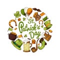 Set of St.Patrick's Day elements. Hand drawn collection of icons. Vector symbols on white background for your design Royalty Free Stock Photo