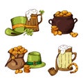 Set of St. Patrick's Day elements. Hand drawn collection of icons. Vector symbols on white background for your design Royalty Free Stock Photo