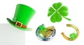 Set St. Patrick`s day green hat, horseshoe 3D illustration Royalty Free Stock Photo