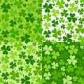 Set of St. Patrick`s day vector seamless backgrounds with shamrock.