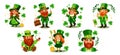 Set of St Patricks day leprechauns characters.