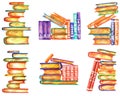 Set of stack of books, watercolor Royalty Free Stock Photo