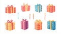 set of A stack of colorful wrapped gift boxes isolated on white background, illustration. Design element for Christmas card Royalty Free Stock Photo