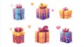 set of A stack of colorful wrapped gift boxes isolated on white background, illustration. Design element for Christmas card Royalty Free Stock Photo