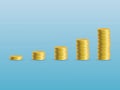 A set of stack gold coins in columns to show growth and success in business