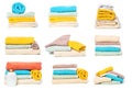 Set of stack`s of towels isolated on white isolated background. Royalty Free Stock Photo