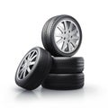 Set of stacked car wheels and tires Royalty Free Stock Photo