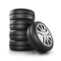 Set of car wheels and tires Royalty Free Stock Photo