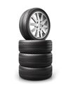 Set of car wheels and tires Royalty Free Stock Photo