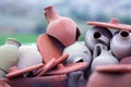 Set of stacked together broken clay pots Royalty Free Stock Photo