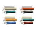 Set of Stacks of colorful books. Books various colors isolated on white