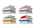 Set of Stacks of colorful books. Books various colors isolated on white