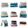 Set of Stacks of folded clothes on white background Royalty Free Stock Photo