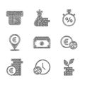 Set Stacks paper money cash, Clock and percent, Dollar plant, Money coin with, Coin euro symbol, Cash location