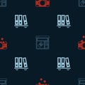 Set Stacks paper money cash, Online shopping screen and Office folders on seamless pattern. Vector Royalty Free Stock Photo