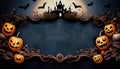 Spooktacular Halloween Decor: Smiling Pumpkins against the backdrop of old ruins and silhouettes of bats in the moonlight -