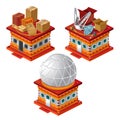 Set of stages of construction of the Observatory is isolated on a white background. Vector cartoon close-up illustration