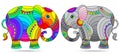 Stained glass illustration with rainbow elephants , isolated images on white background
