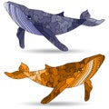 Set of stained glass illustrations with abstract whales, animals isolated on a white background , tone blue and brown Royalty Free Stock Photo