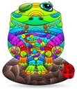 Stained glass-style illustrations with cute cartoon frog, animals isolated Royalty Free Stock Photo