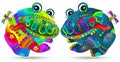 Set of stained glass-style illustrations with cute cartoon frogs, animals isolated on a white background Royalty Free Stock Photo