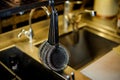 Set of stainless barman equipment in black tones